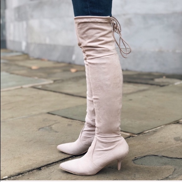 Shoes - Jolie Nude Faux Suede Over the Knee Boots